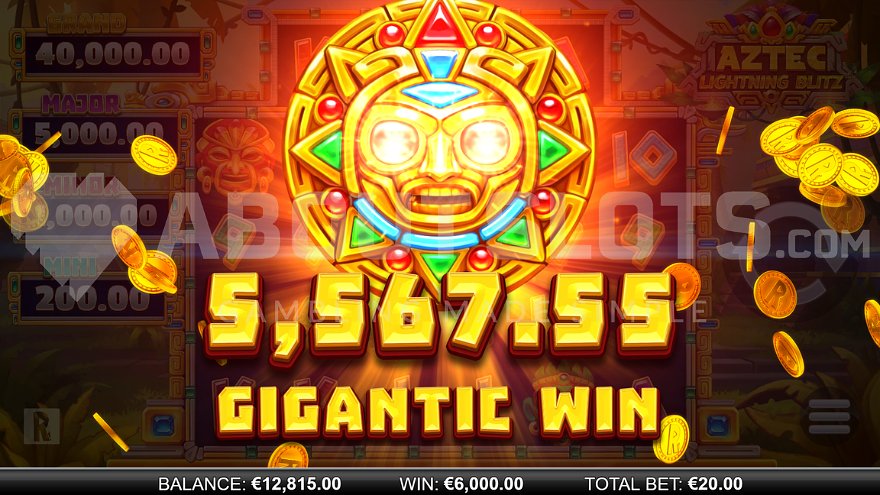 A win more than 250 times the bet in Aztec Lightning Blitz.