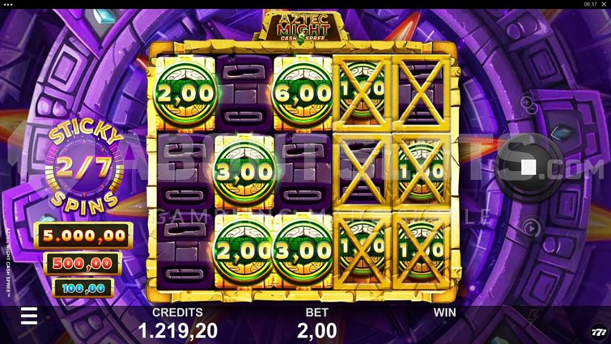 Second of seven spins in sticky free spins mode with cash symbols locked in place.