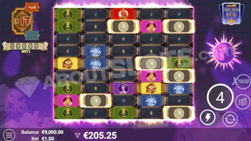 Bonus game with free spins showing the current win multiplier of 17X on the left side.
