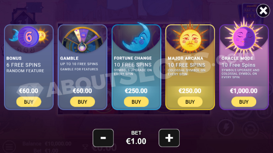 Feature buy function with five options to choose from.