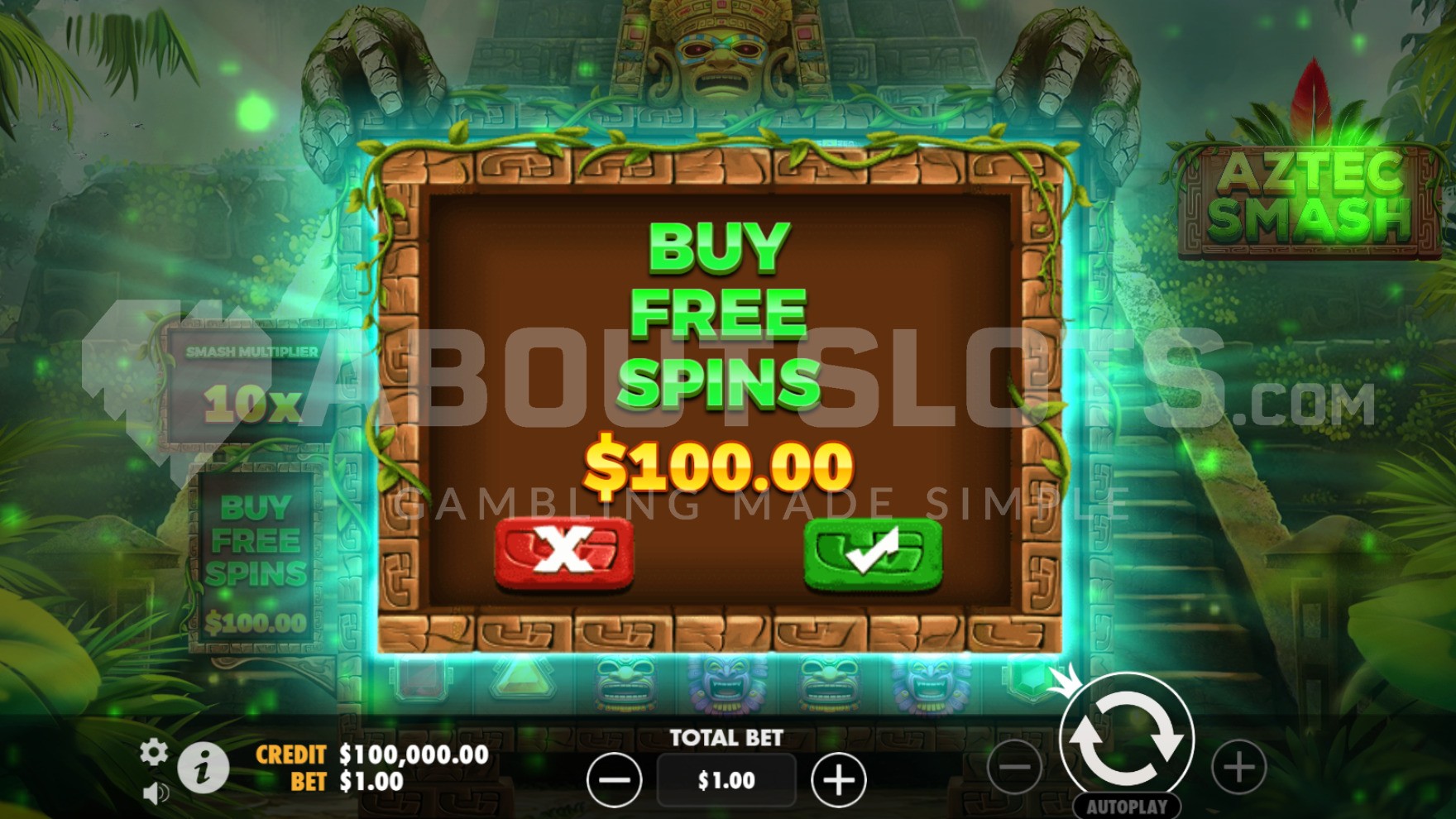 Aztec Smash Feature Buy option with 100X multiplier