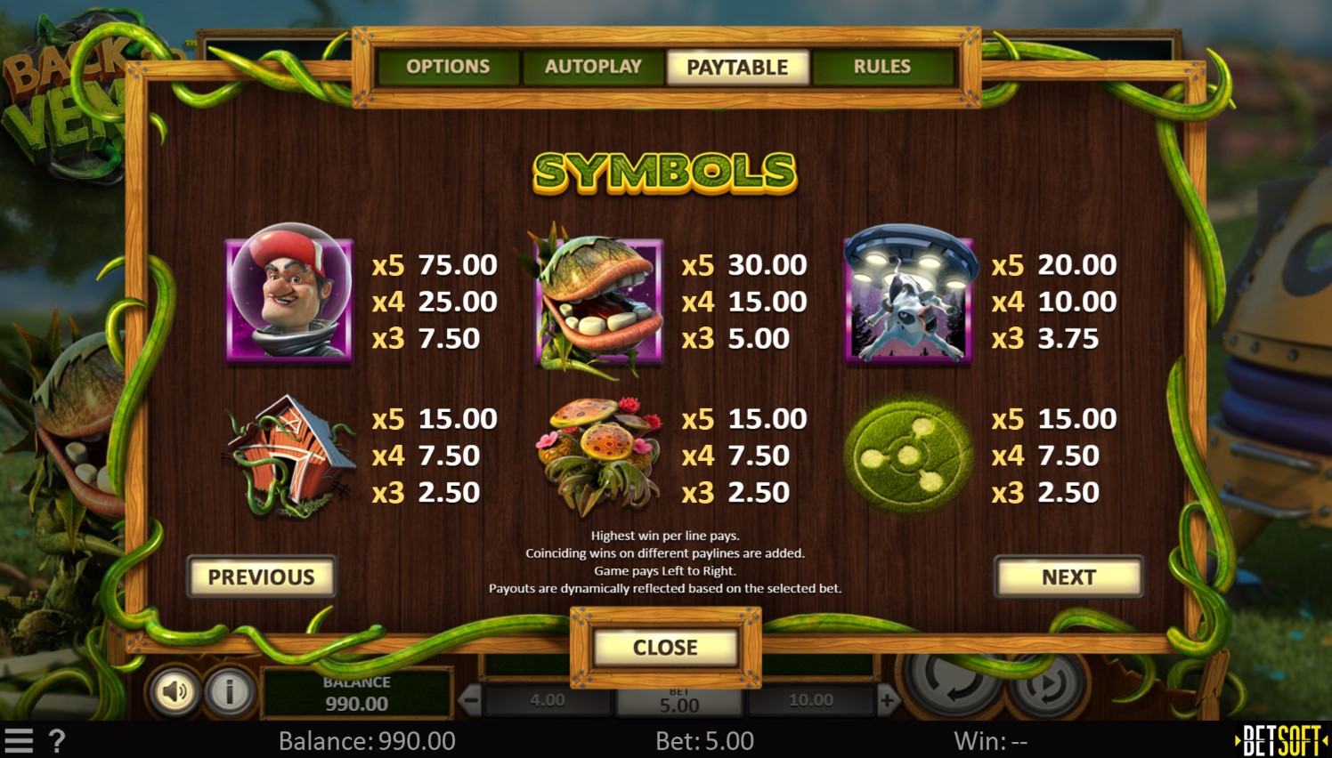 Back to Venus Slot Paytable Display