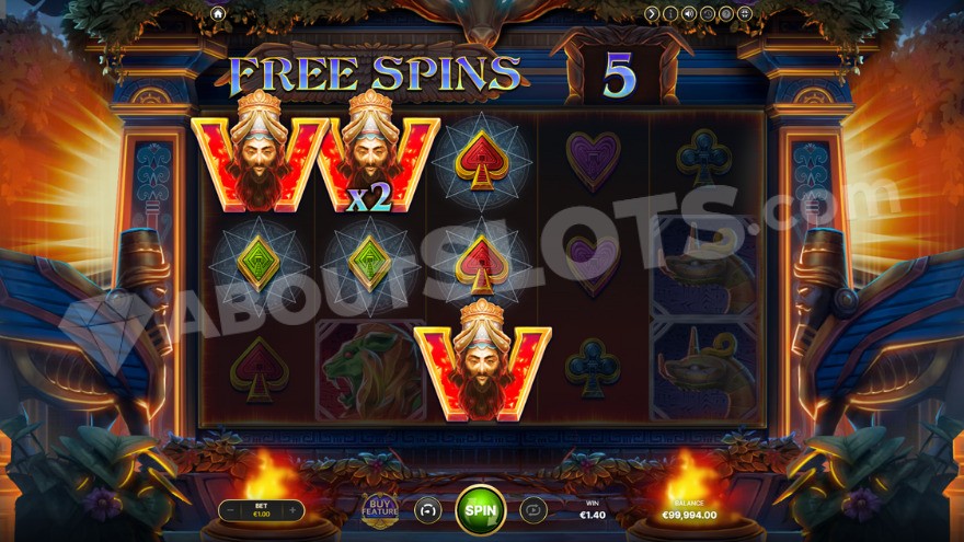Bonus game with free spins featuring three wild symbols on the reels