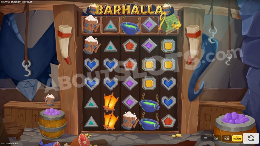 Base game display with Viking tavern in the background