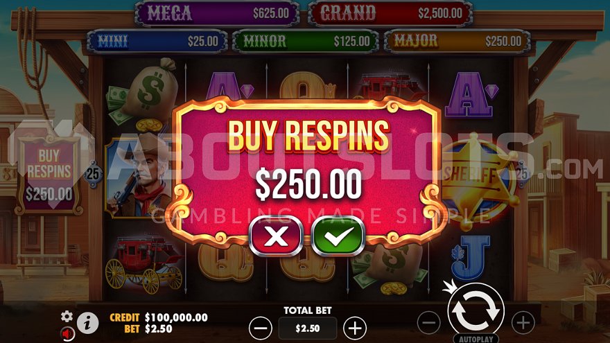 Screen offering the respin feature for 100x stake
