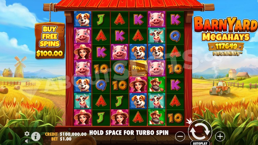 Base game with farm background showing elements like tractor and windmill