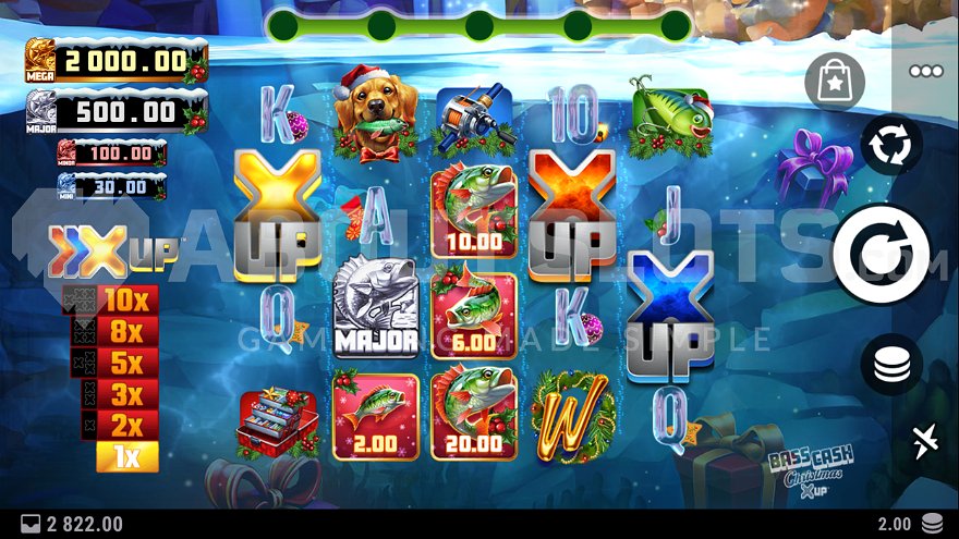 Christmas-themed fishing slot with underwater scenery