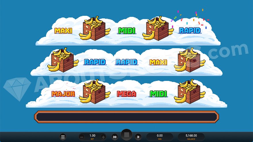 Six banana crates with jackpot symbols in Dream Drop bonus game.