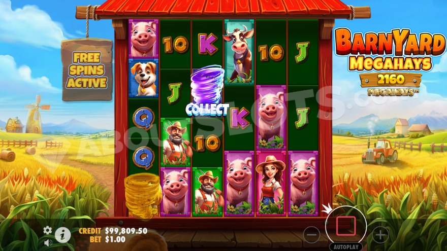 Free spins activation with collect symbol on the third reel