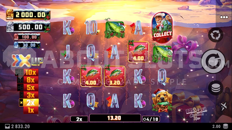 Christmas-themed Bass Cash slot free spins feature with underwater setting