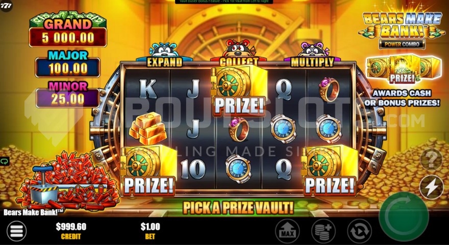 Three prize symbols in view triggering the Vault Buster bonus