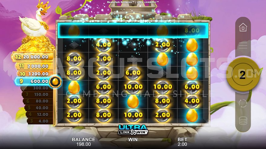 Money symbols and golden eggs on the reels during the Ultra Link & Win feature