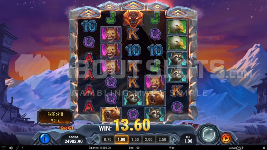 Free spins mode on maximum-sized game field with all reels expanded by 3 rows