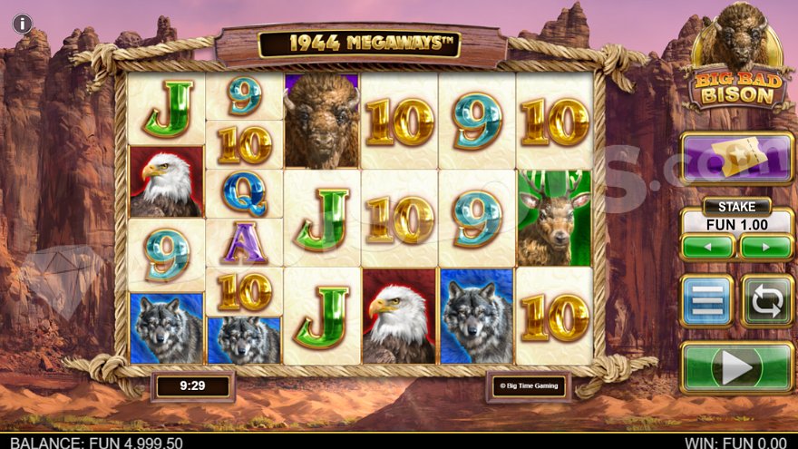 Six reels of the slot against a natural landscape background.