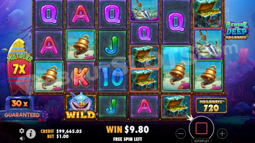 Deeper Free Spins mode activated with 7X total multiplier