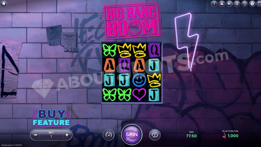 Base game with graffiti background in Big Bang Boom slot.