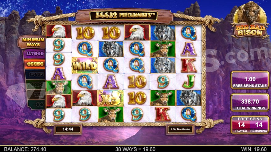 Win of €19.60 in free spins mode.