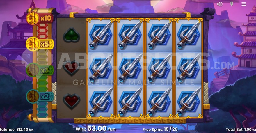 Bonus game with four expanded Mystery Bamboo symbols revealing katana symbols