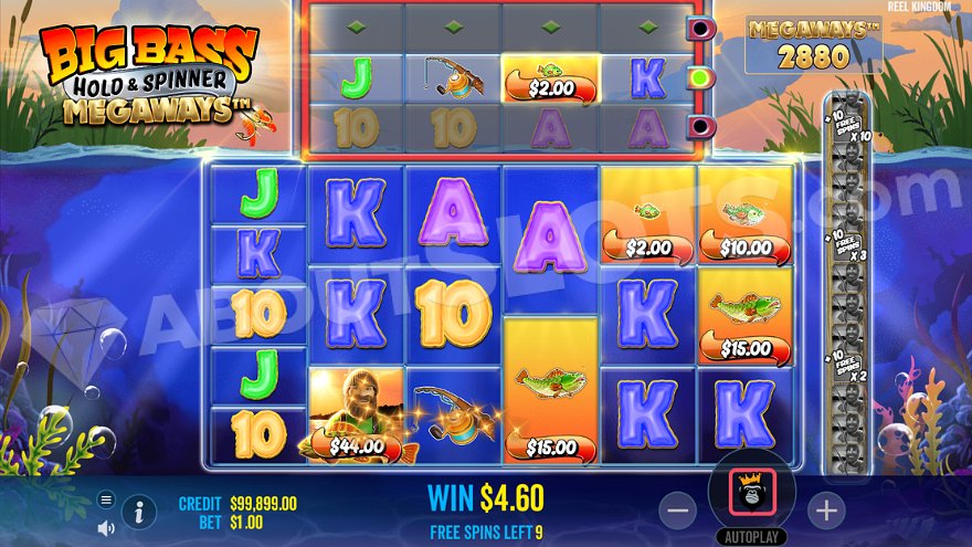 $4.6 win on a free spin in Big Bass Hold & Spinner Megaways.