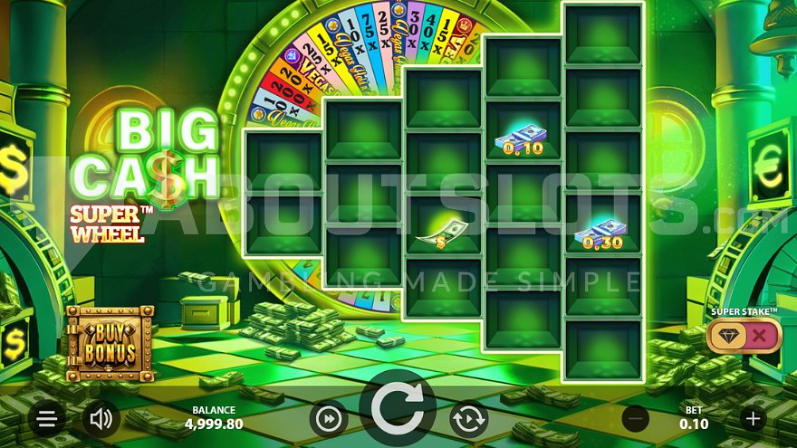 Casino slot with a wheel in the background showing the base game
