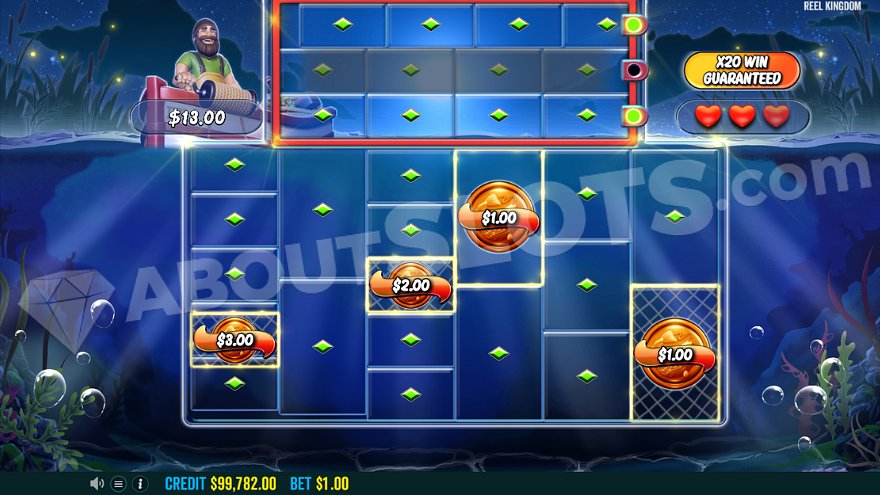 Four money symbols on the reels during the Hold and Spin feature respin mode.