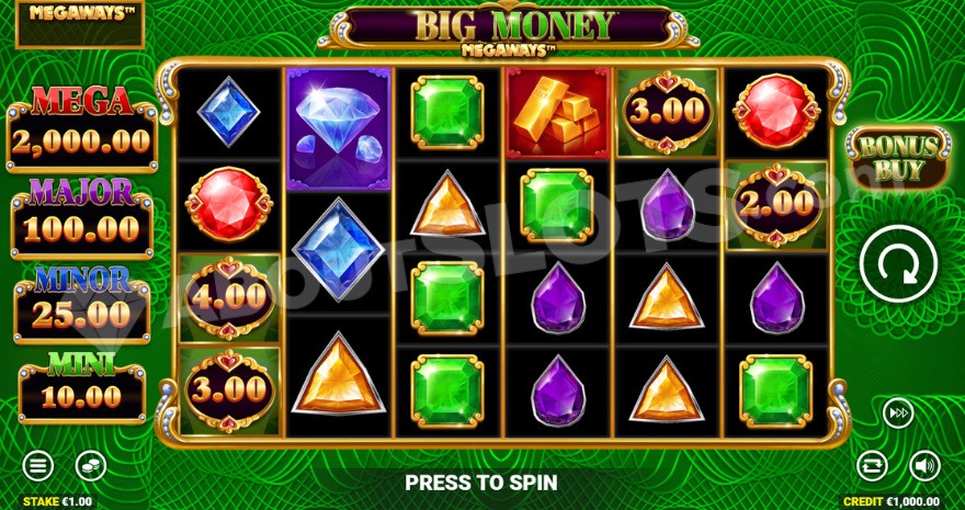 Base game showing four jackpots on the left side of the reels