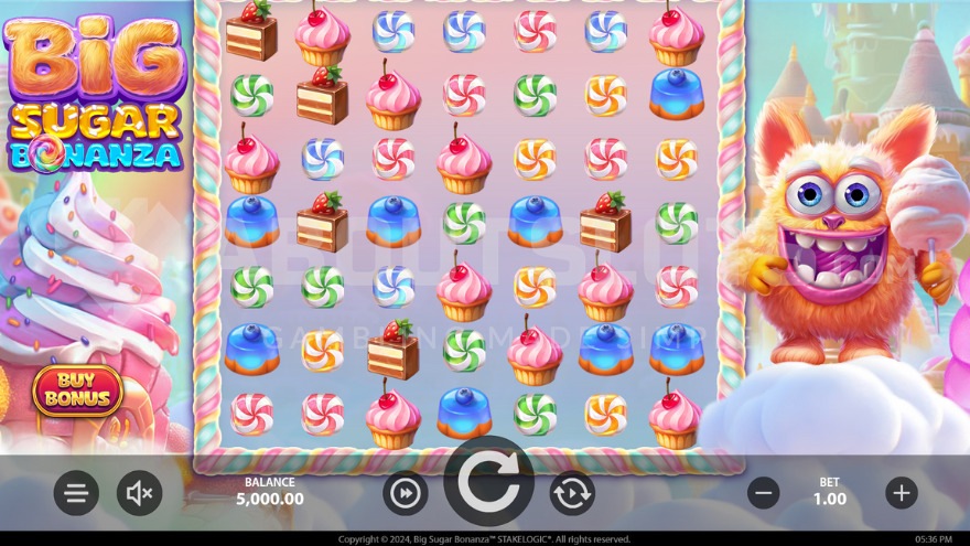 Base game of Big Sugar Bonanza with fluffy creature on the right
