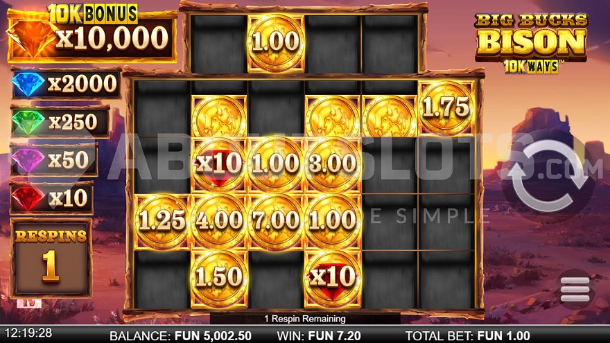 Golden coins covering all reels in the bonus game feature