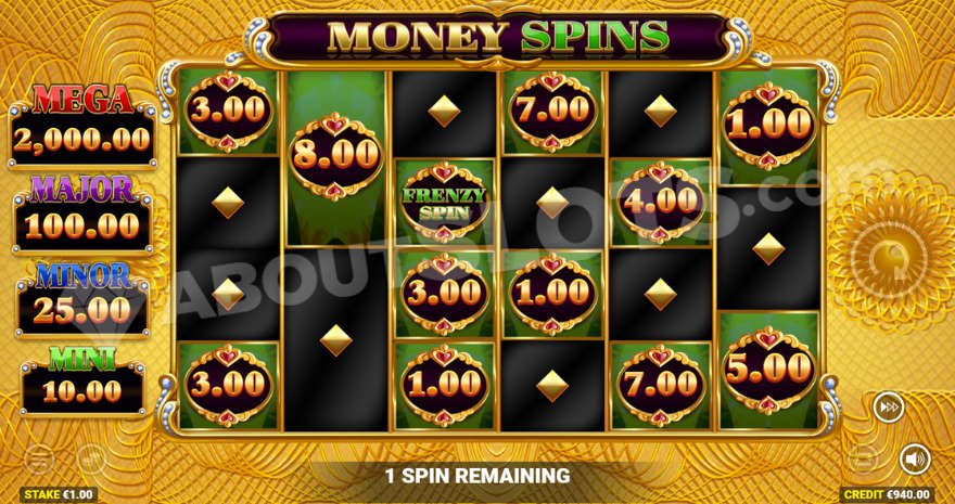 Money Spins feature with cash symbols displayed on the reels