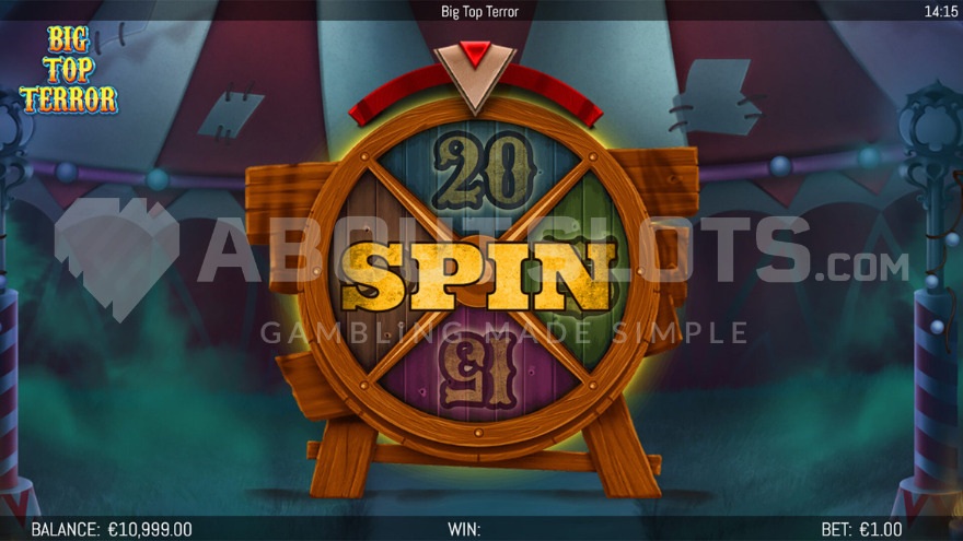 Free Spins wheel display showing different free spins amounts available.