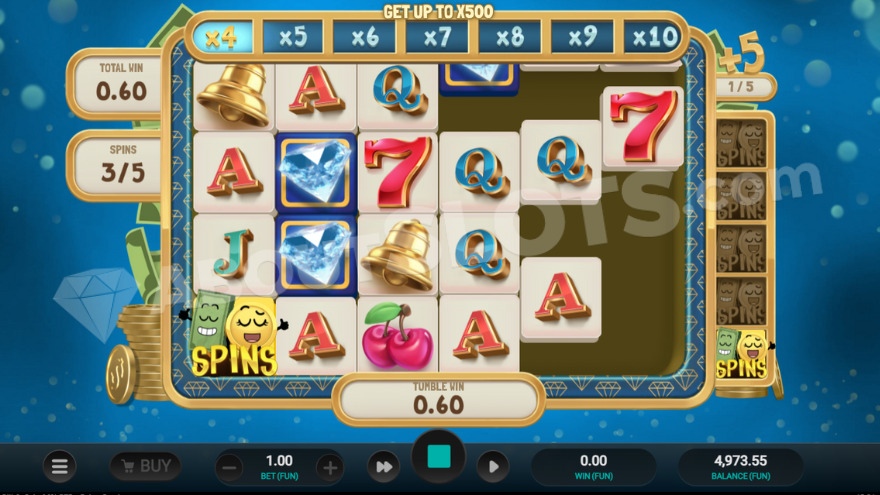 Bonus game featuring the multiplier ladder with current multiplier displayed above the reels