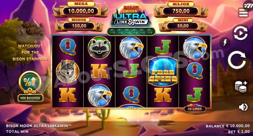 Base game view showing jackpots above the reels in Bison Moon Ultra Link & Win slot.