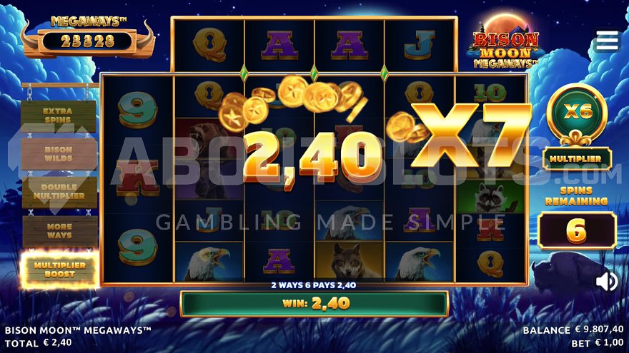 A 2.4X win with a x7 multiplier in free spins mode