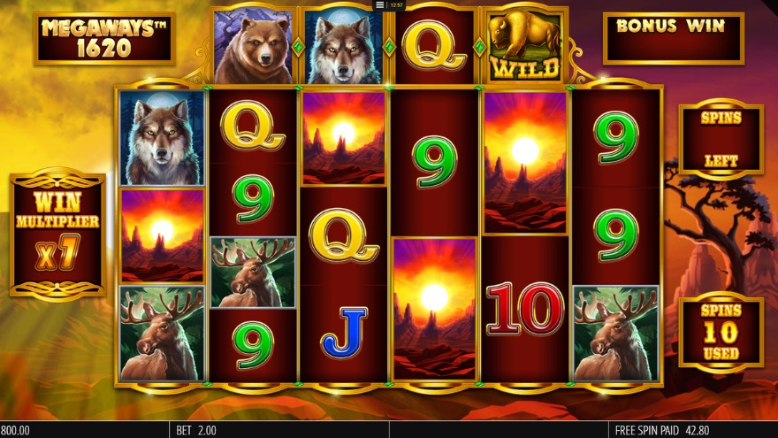 Bison Rising Megaways free spins bonus selection screen