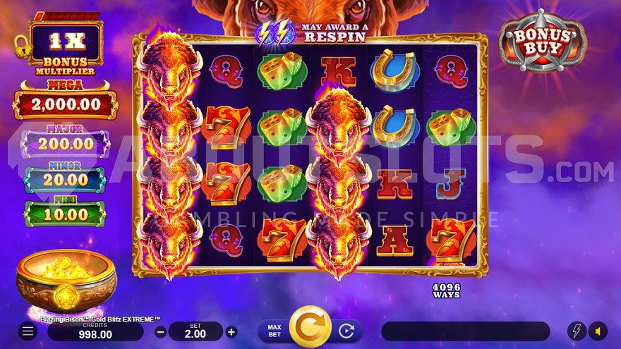 Casino slot with bison head above the reels in the main game