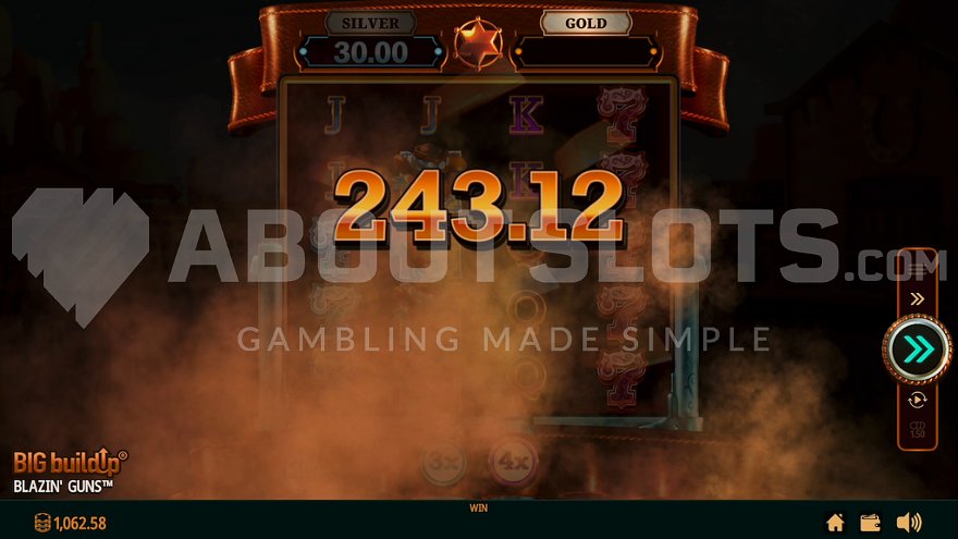 Blazin' Guns special feature activation screen showing bonus targets