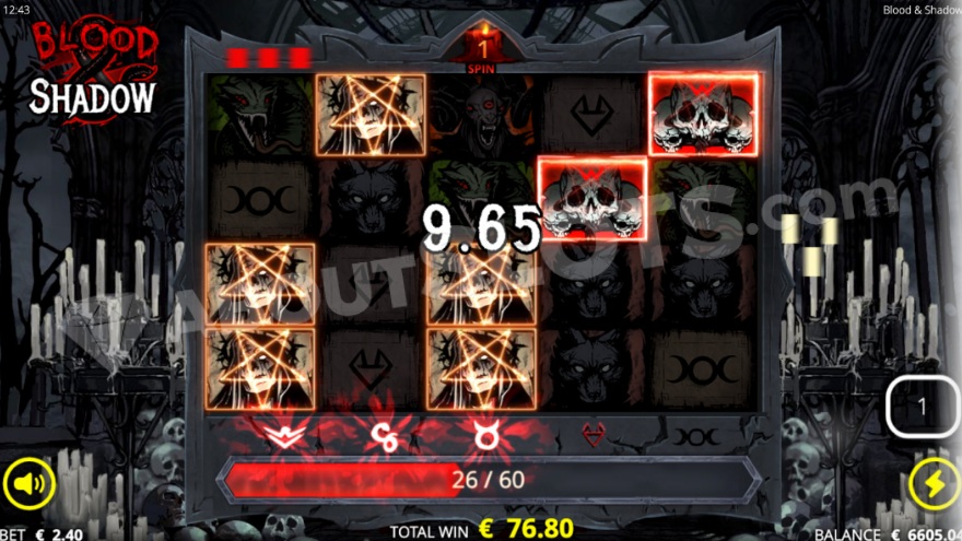 Base game round image showing the Blood & Shadow slot interface