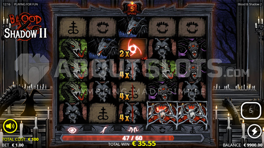 Candle Spins feature with five remaining spins