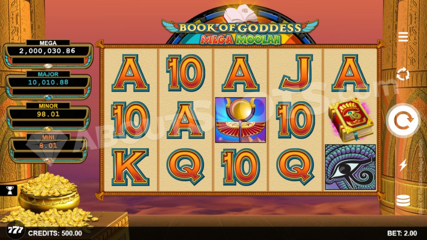 Screenshot of the Book of Goddess Mega Moolah base game