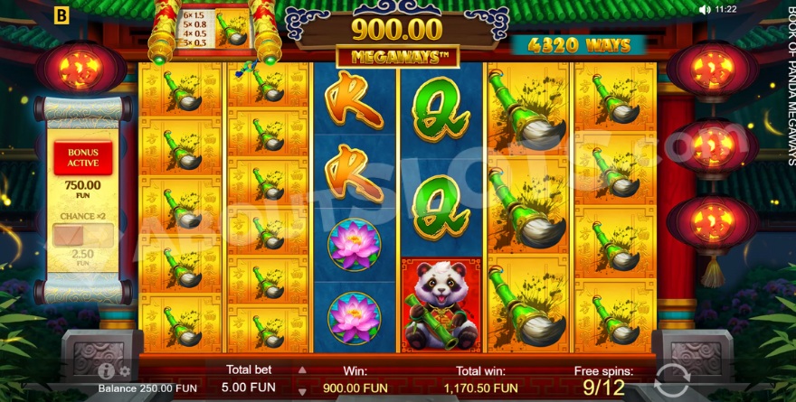 Screenshot of expanding symbols during free spins mode in Book of Panda Megaways