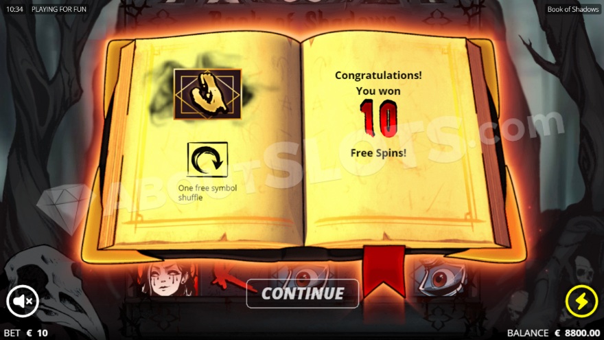 Symbol selection screen before free spins begin in Book of Shadows