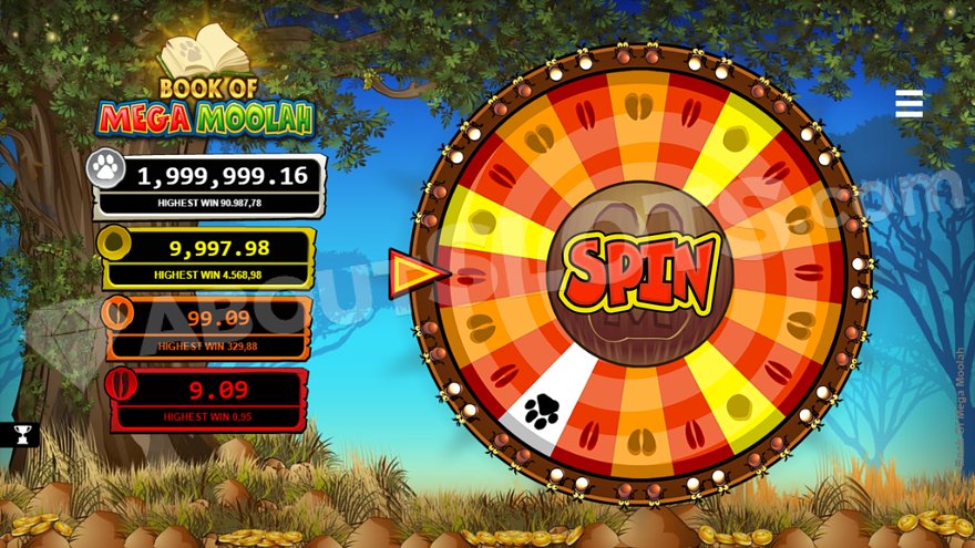 Mega Moolah progressive jackpot wheel with four jackpot levels