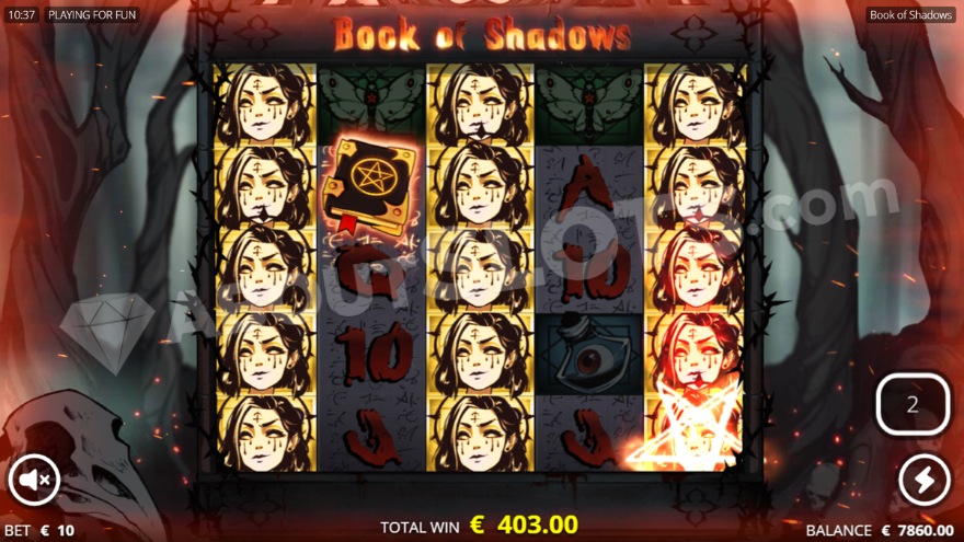 Free spins feature with highest-paying expanding symbol in Book of Shadows