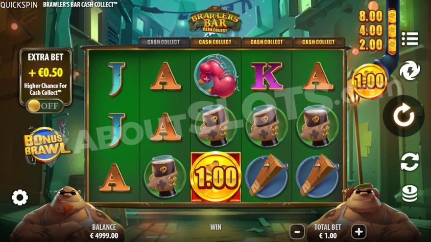 Base game of Brawler's Bar Cash Collect with the scary alley in the background