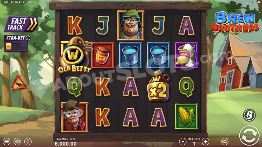 Base game showing the red house in Brew Brothers slot