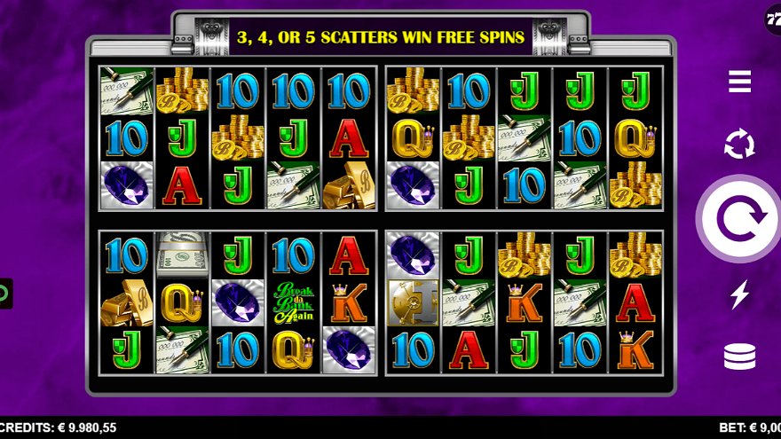 Four gaming fields in Break Da Bank Again 4Tune Reels slot, each containing 5 reels.