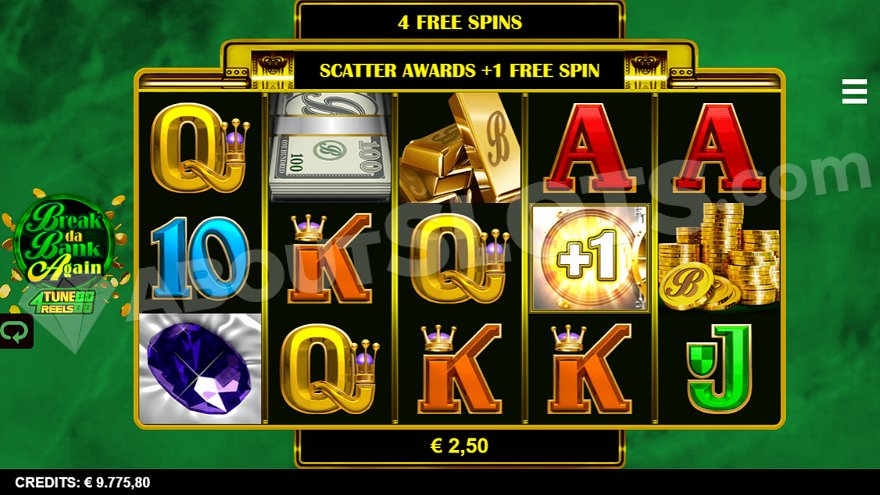 Free spins feature with multipliers in Break Da Bank Again 4Tune Reels slot