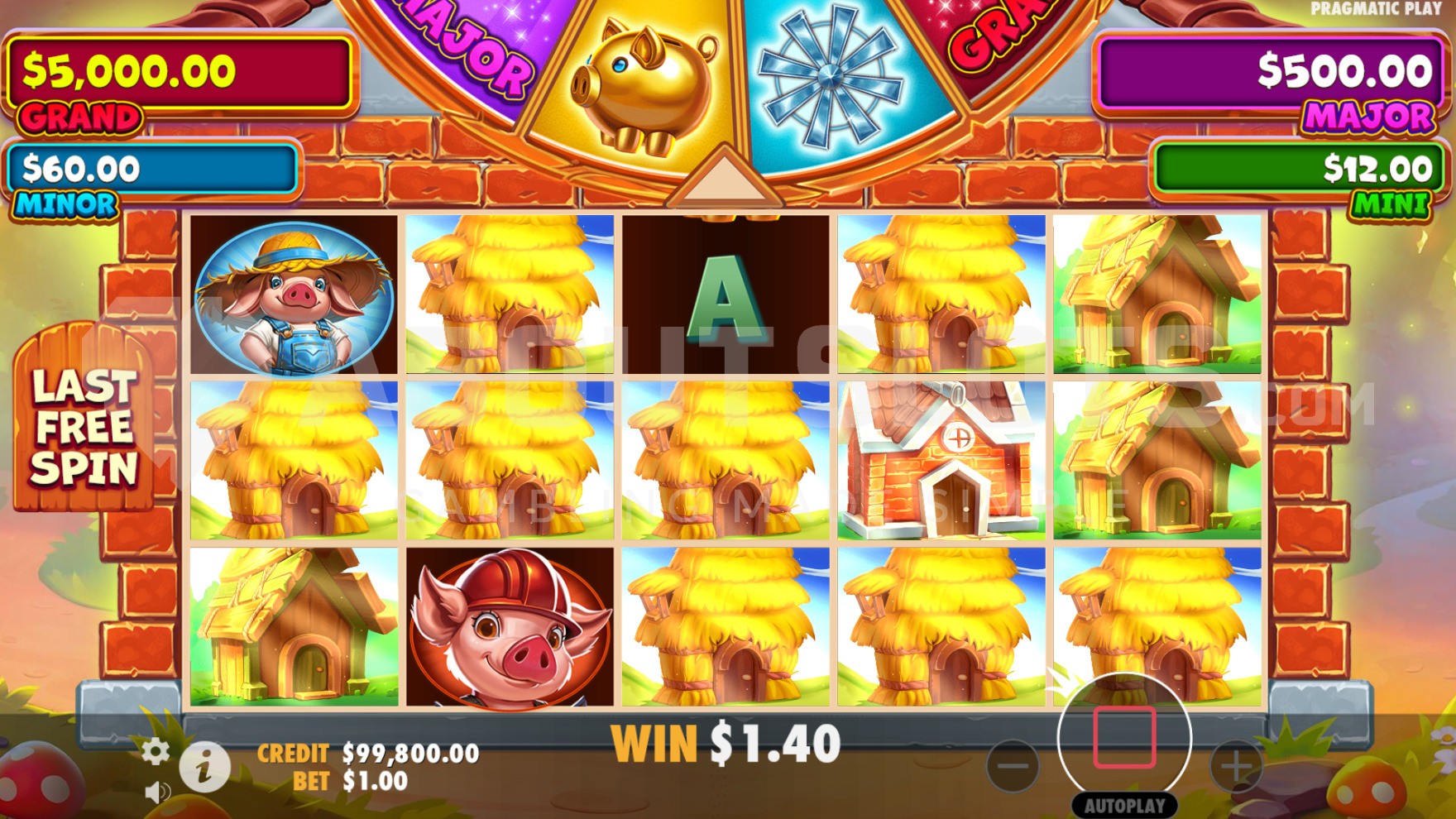 Completion of the free spins round with multiple houses built on the reels
