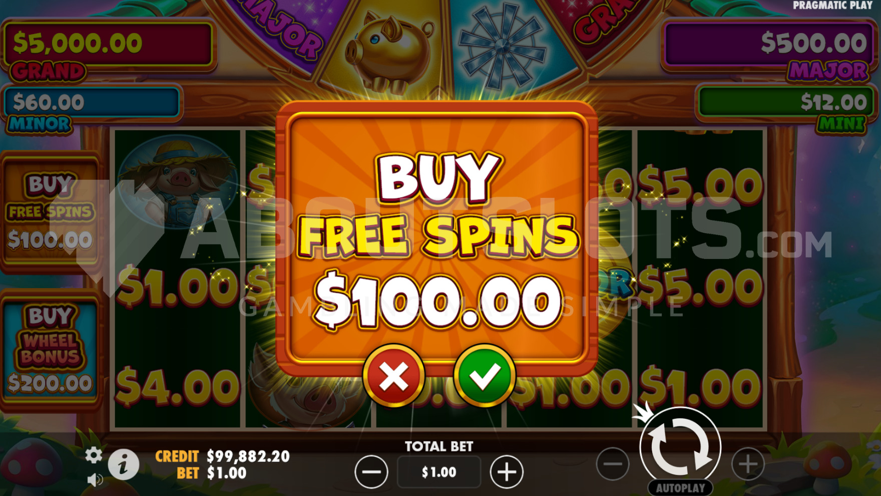 Feature buy sign positioned in front of the reels