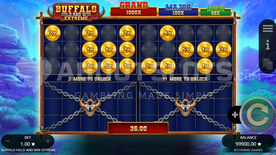Two unlocked grids during Hold and Win feature